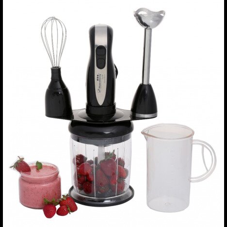 Blender 4 in 1, Hausberg HB-7666NG, 2 viteze, motor cupru, lama din inox, 350W, Negru